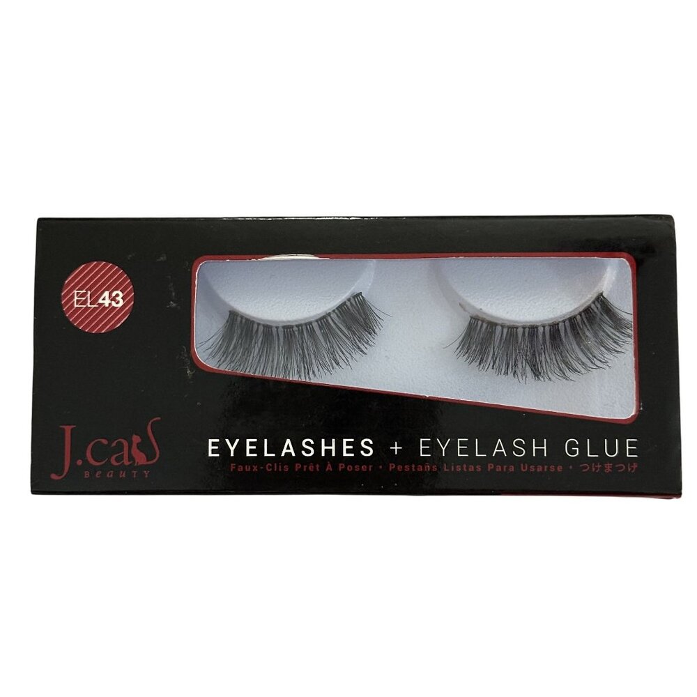 J Cat Beauty  3D Faux Lashes EL43 False Falsies with Glue Eyelashes Black